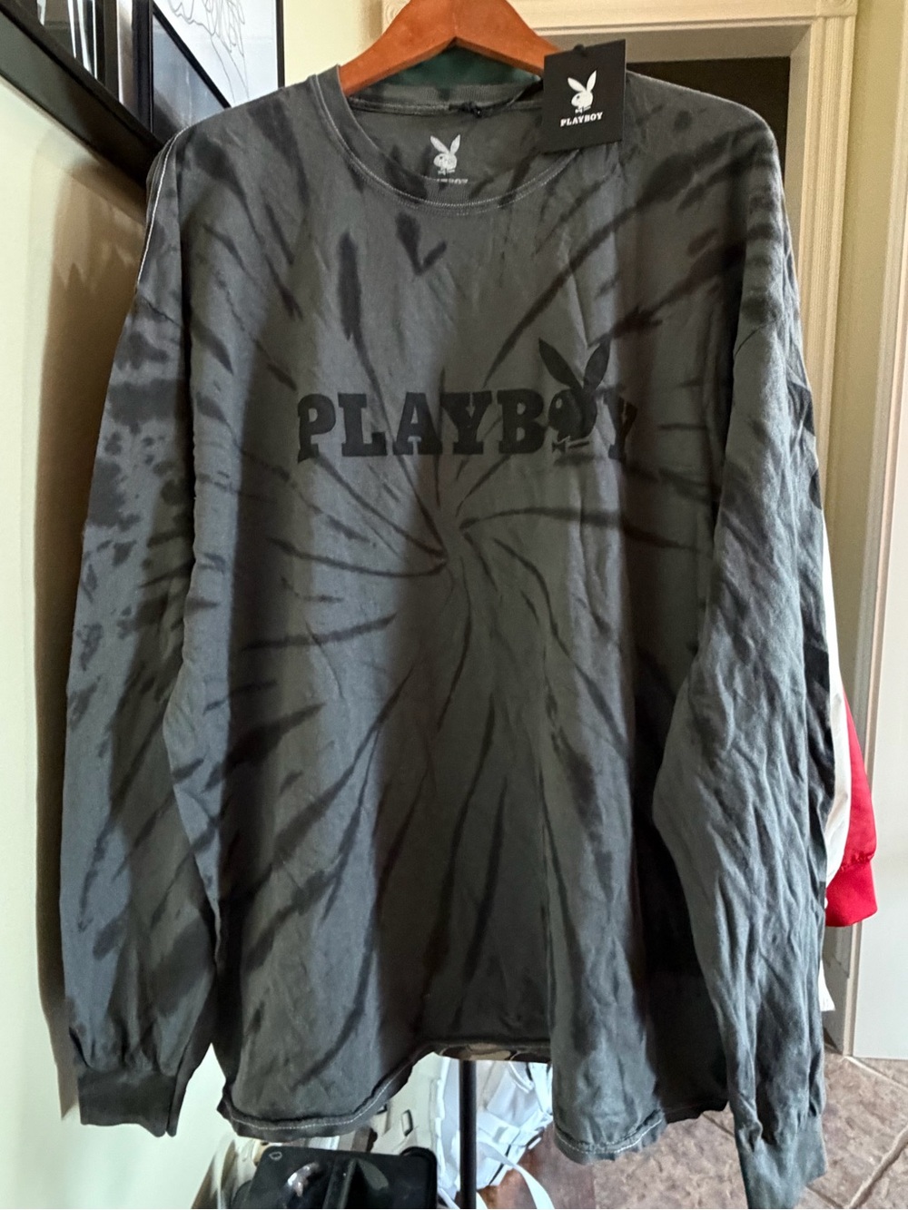 Playboy Tie Dye Long Sleeve Tee XL Black Gray Graphic Shirt